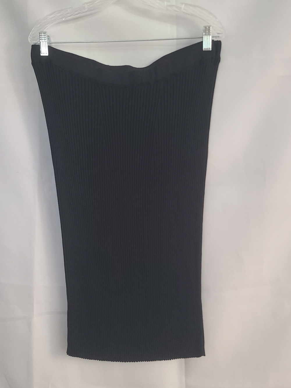 Peruvian Connection XL Black Stretchy Ribbed Fitted Midi Knit Minimalist Skirt